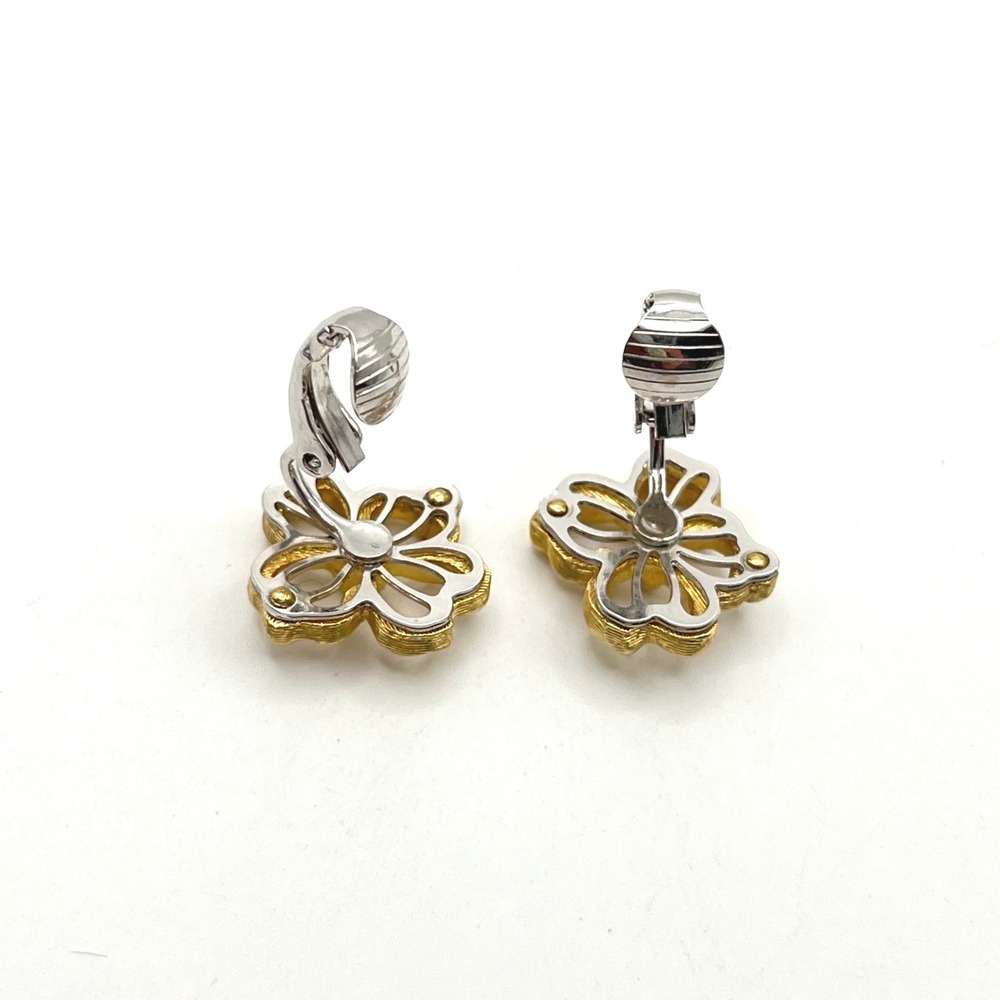 Avon Vintage Two Tone Gold Silver Floral Clip On Earrings‎ Open Petal Flower - Picture 5 of 5